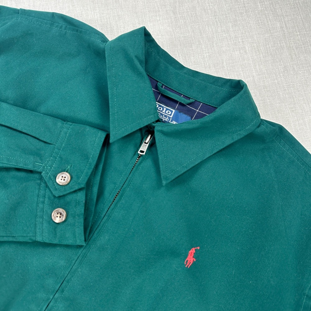 Polo Ralph Lauren Bi-Swing Harrington Jacket Mens M Green Red Pony Zip Up Lined